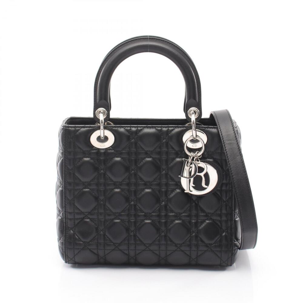 Christian Dior Lady Handbag Leather Black